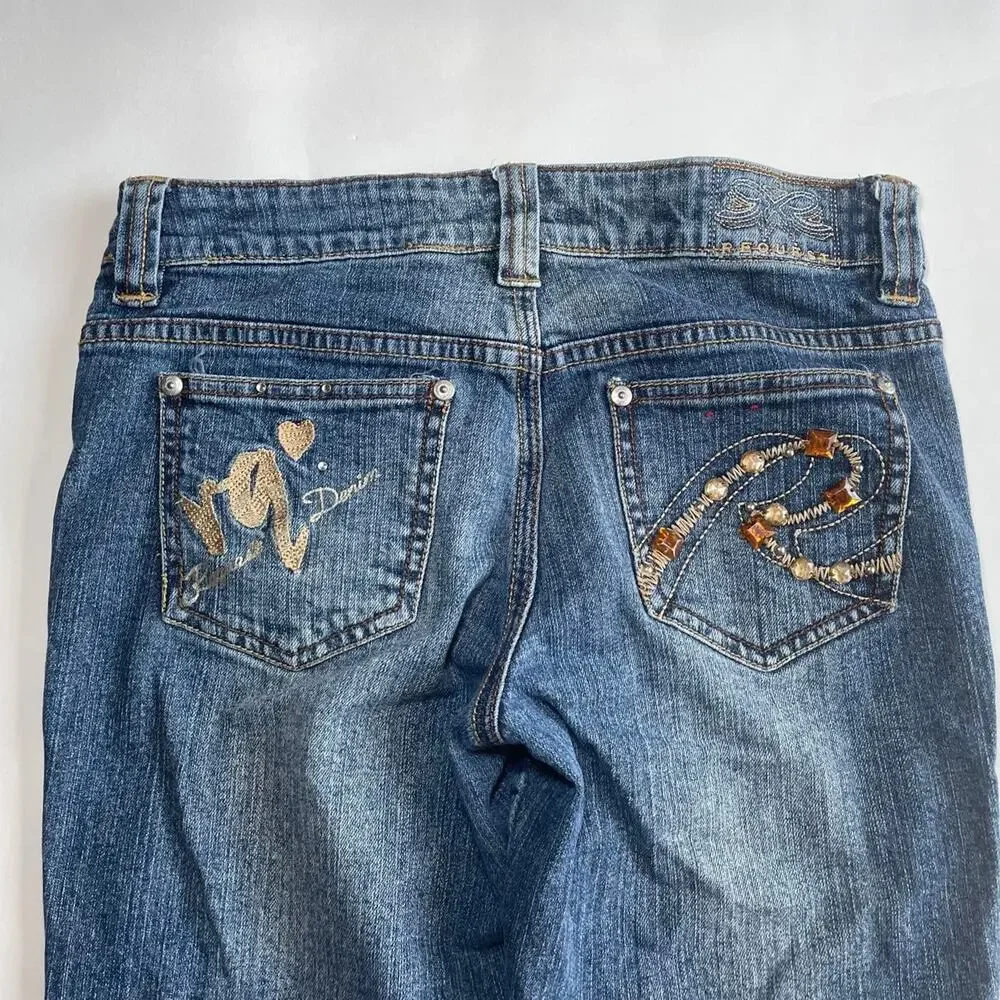 Y2K Low Rise Flare Embroidered Jeans 26 XS
